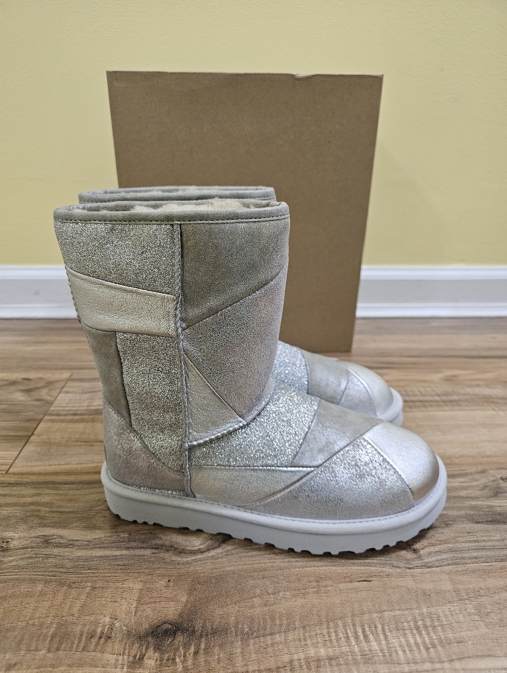 UGG Classic Glitter Patchwork Silver Boots